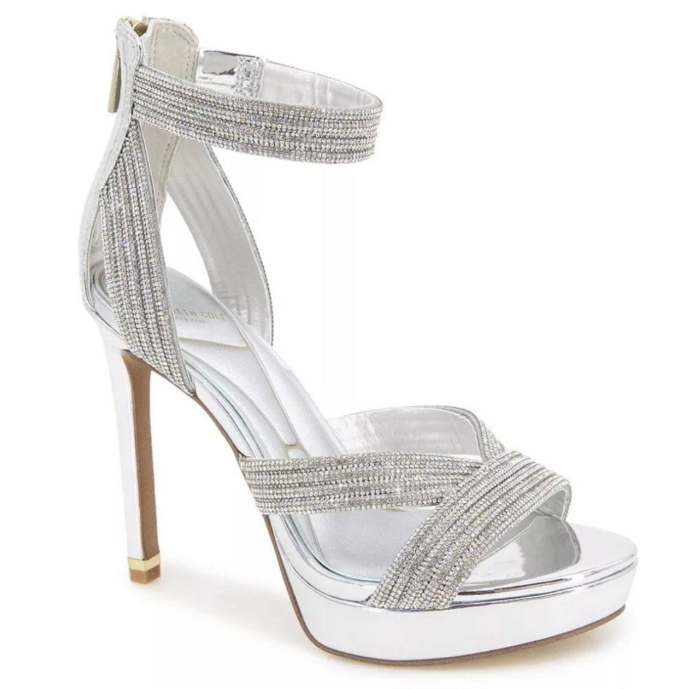 NIB Kenneth Cole Nadine Jewel Silver Heels